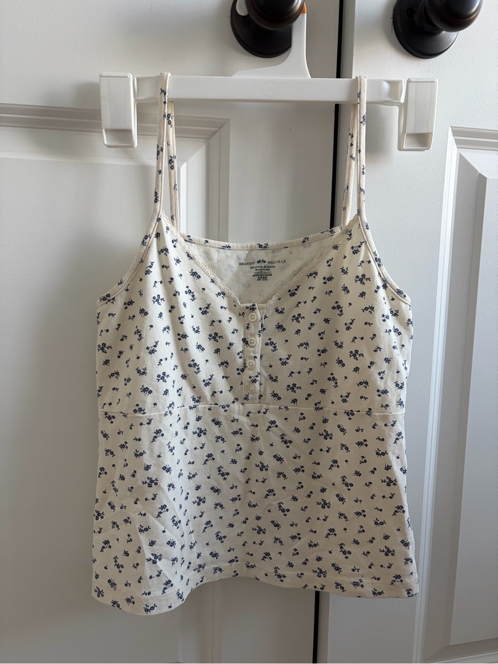 Brandy Melville Cream Cami with Navy Floral Print